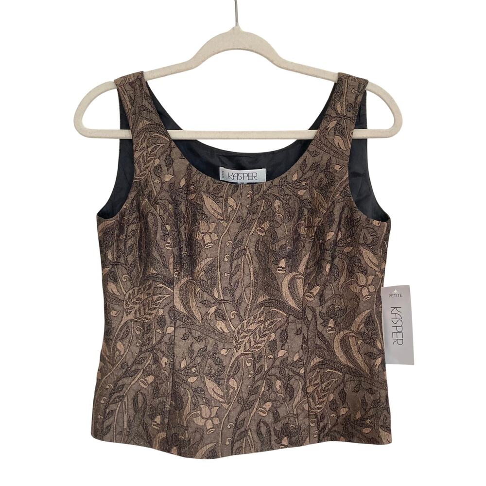 NWT Vintage Kasper Brown Metallic Floral Blouse